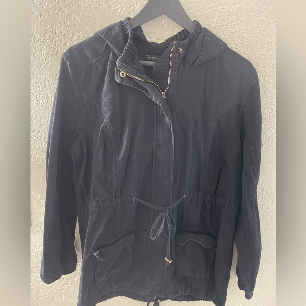 Signature Stdio‎ Women's Black Hooded Utility Jacket Size Large
